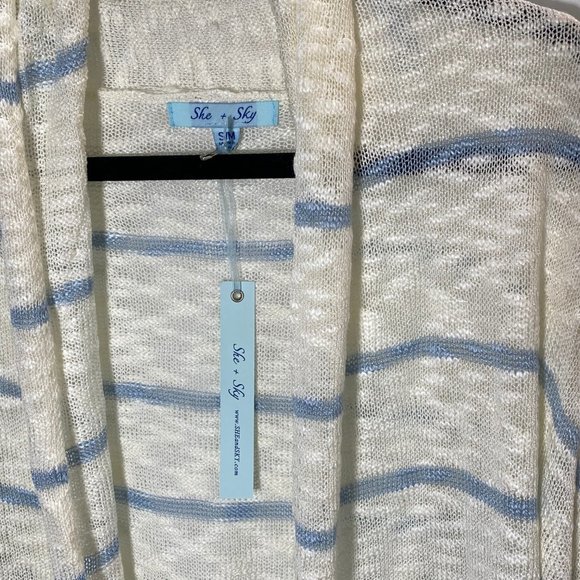 NWT! Sky Blue Stripes Cardigan Sweater - Picture 6 of 7